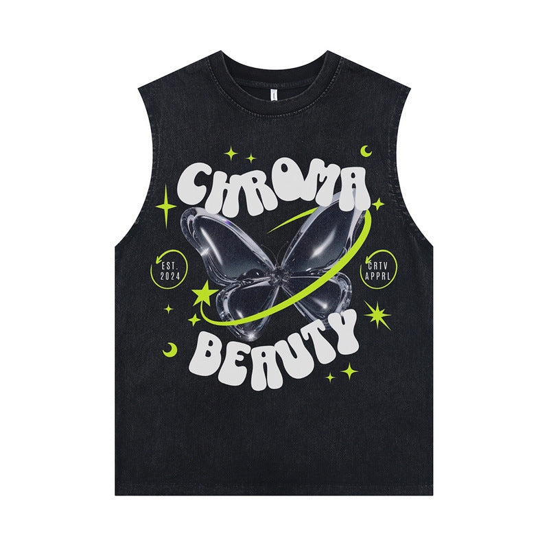 Harajuku Style Vintage Retro Print Sleeveless T-Shirt