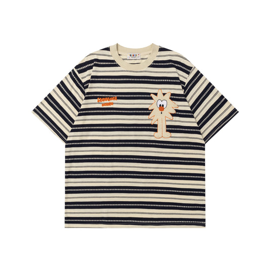 Playful Cartoon Striped Short Sleeve T-Shirt