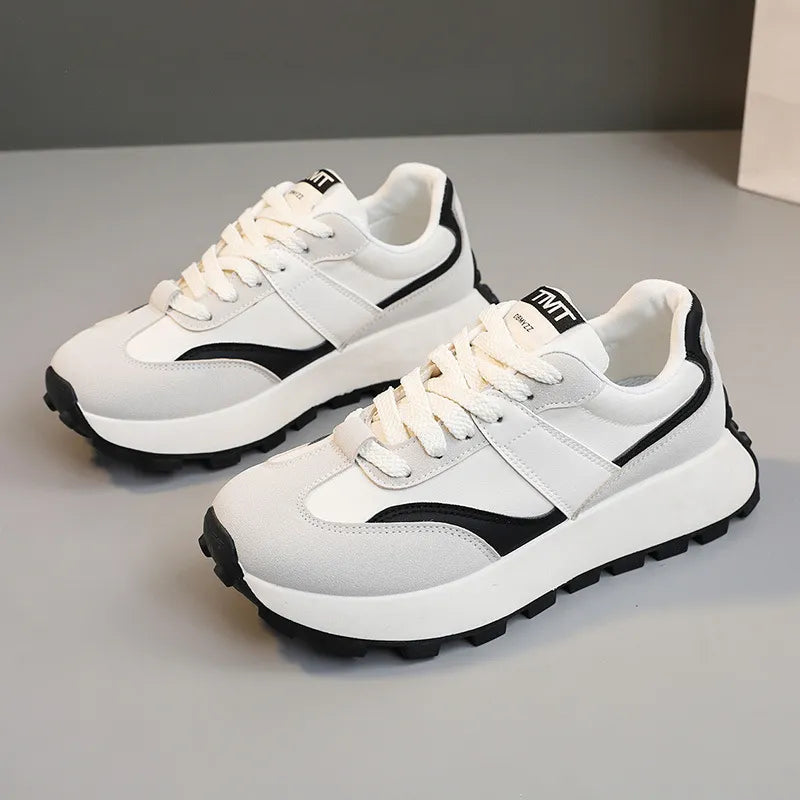 Playful Contrast Round Toe Platform Sneakers for Women