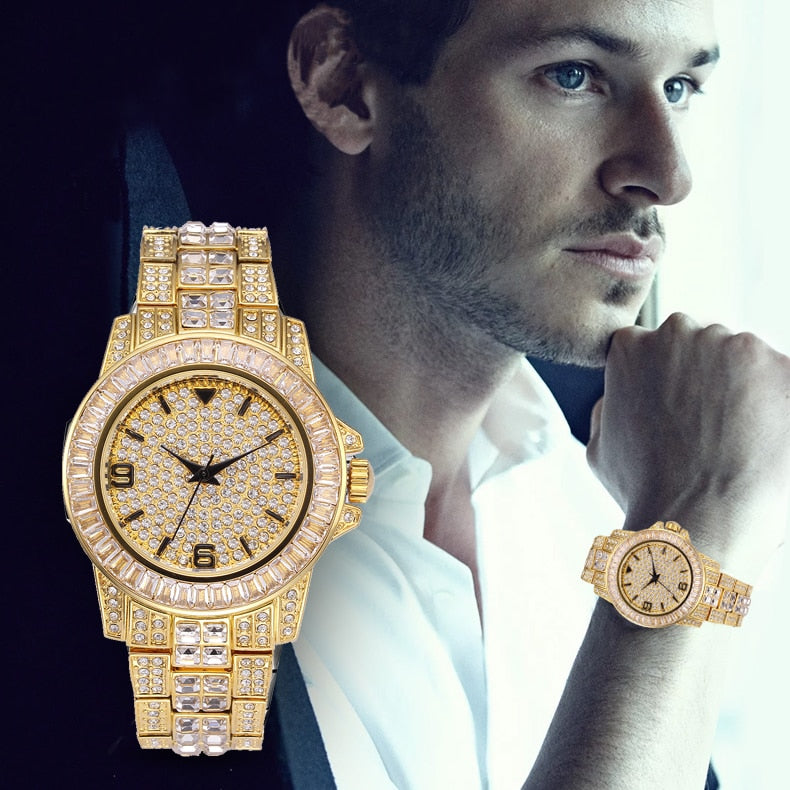 Luxury Iced Out Diamond Watch for Men - Waterproof Quartz