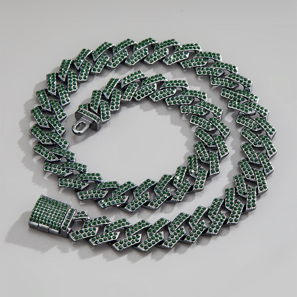 Trendy Cuban Chain Emerald Diamond Necklace for Couples