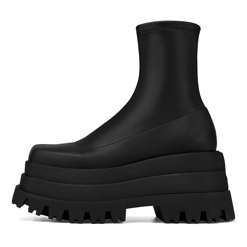 Thick-Soled Muffin Heel Boots - Waterproof Platform