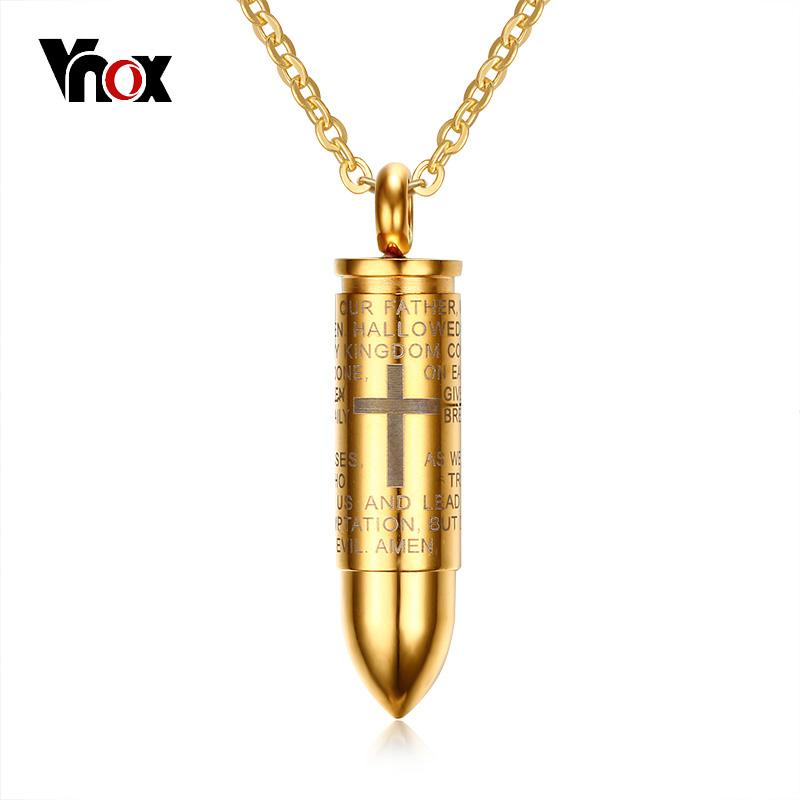Engraved Bullet Cross Necklace for Men