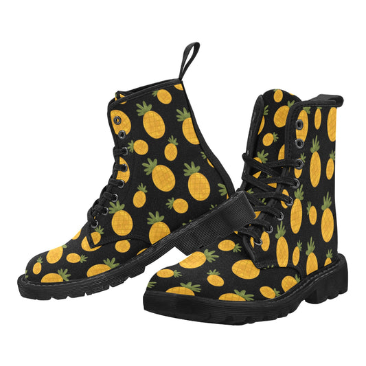 Pineapples on Black Background Women's Lace Up Canvas Boots