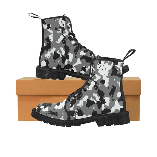 Black and White Camo Women's Lace Up Canvas Boots