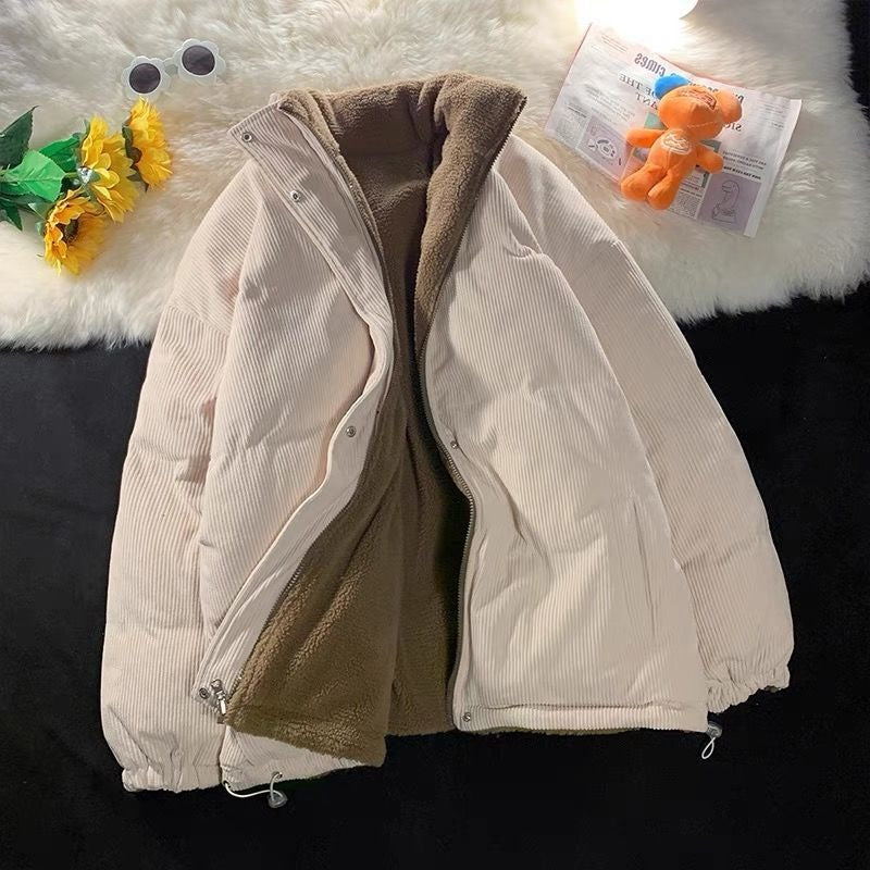 Harajuku Style Corduroy Lamb Wool Coat for Women