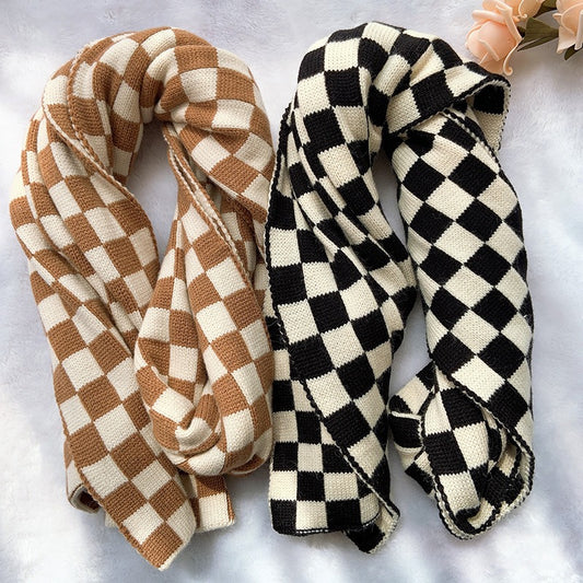 Harajuku Style Checkerboard Plaid Knitted Scarf
