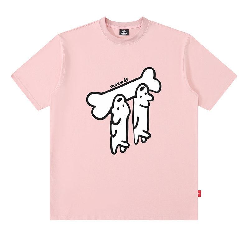 Oversized Cotton T-Shirt with Playful Sausage Dog Print