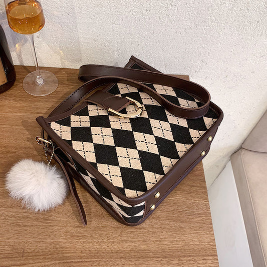 Harajuku Style Checkerboard Shoulder Bag with Fun Accessories