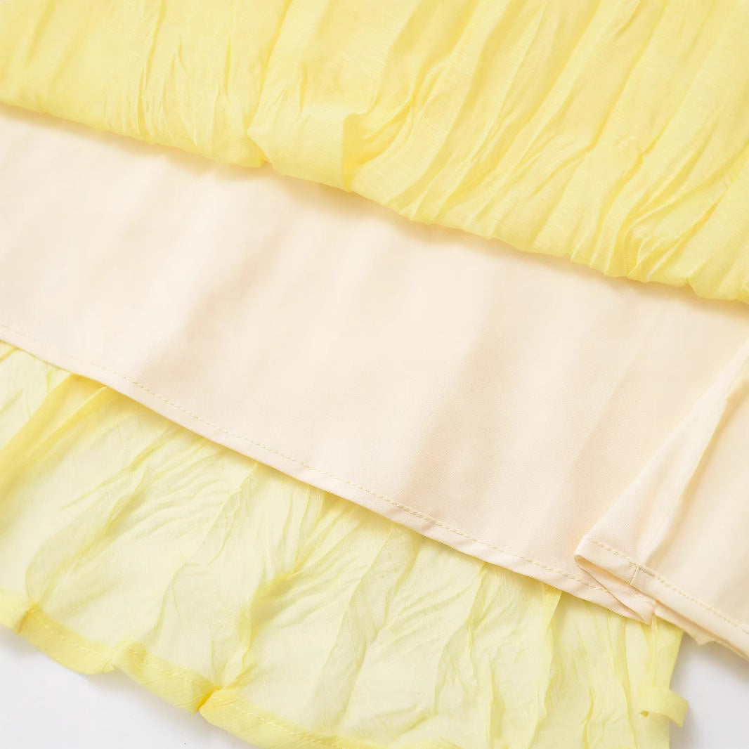 Versatile Pleated Long Skirt for Women - Yellow