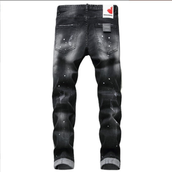 Harajuku Style Black & Gray Distressed Zipper Jeans for Men