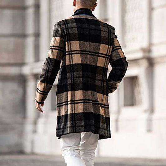 Harajuku Style Men's Plaid Woolen Coat