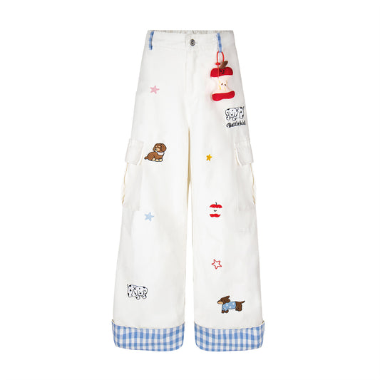 Harajuku Style Loose Wide Leg Embroidery Pants