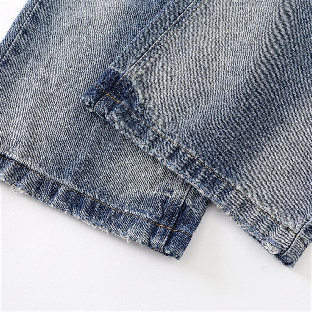 Vintage Faded Denim Punk Dad Trousers - Casual Street Style