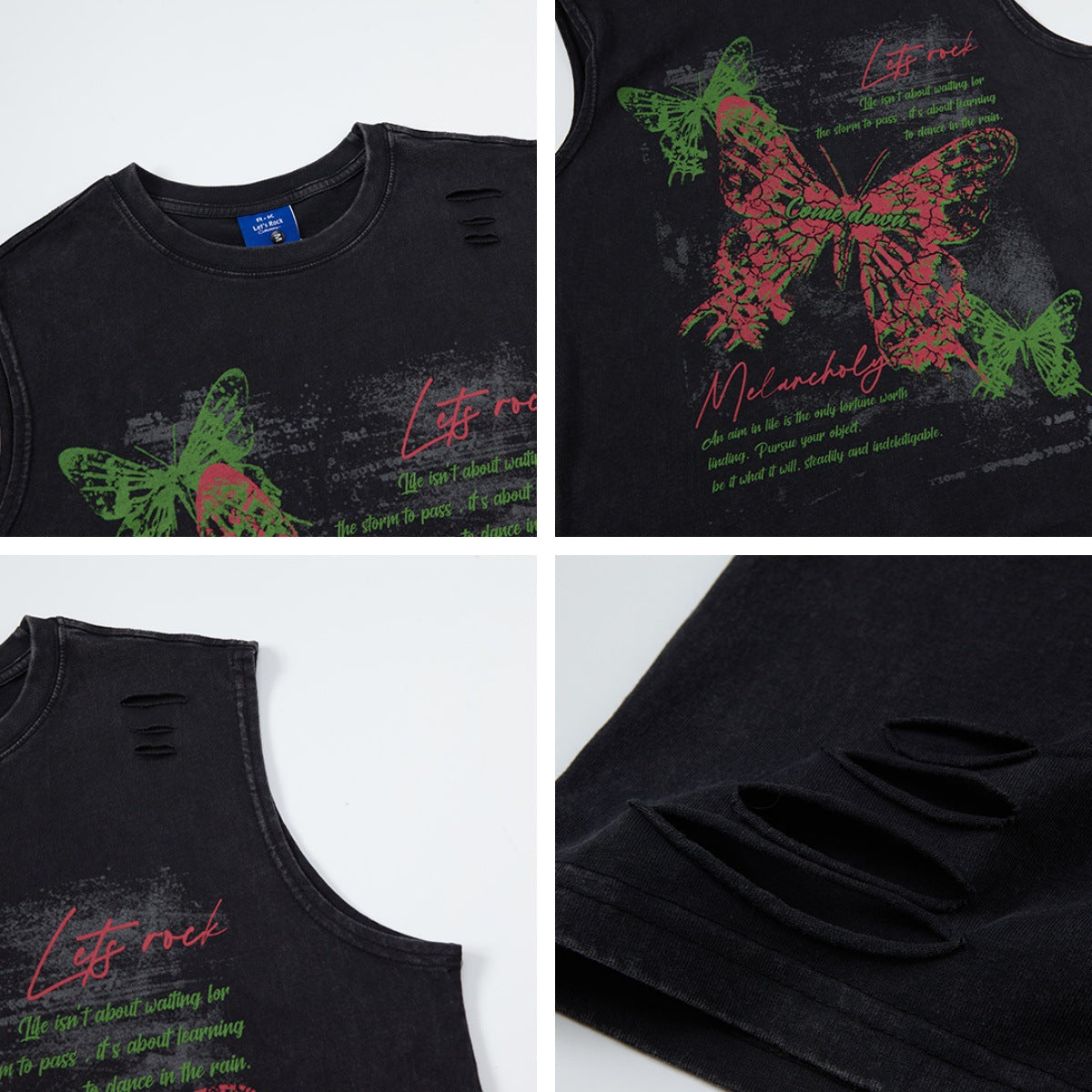 Streetwear Distressed Butterfly Print Tank Top