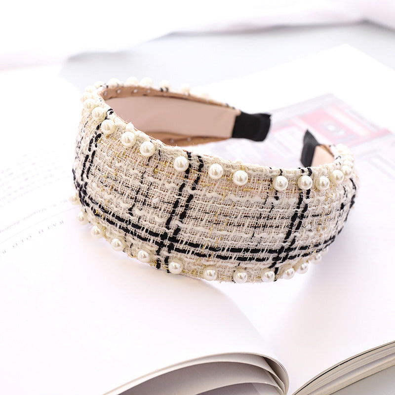 Nail Pearl Ethnic Plaid Hair Band