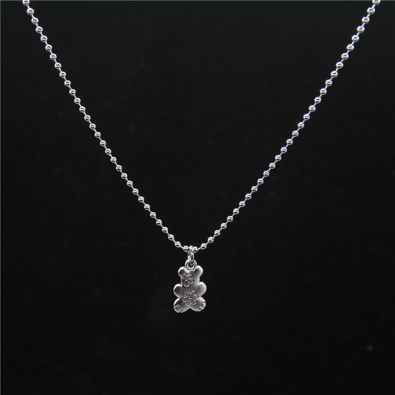 Punk Rock Flower Bear Heart Pendant Necklace for Women