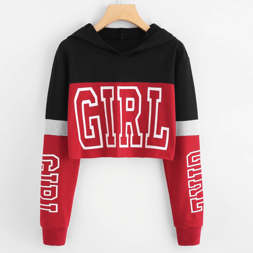 Harajuku Style Letter Print Crop Hoodie for Women
