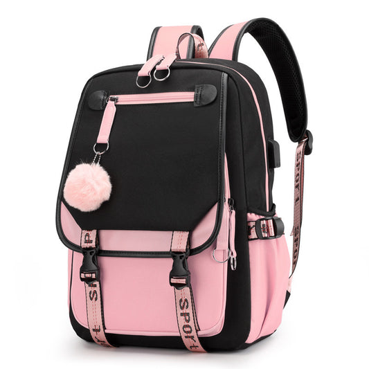 Cartoon Heat Transfer Backpack - Large Capacity USB Schoolbag