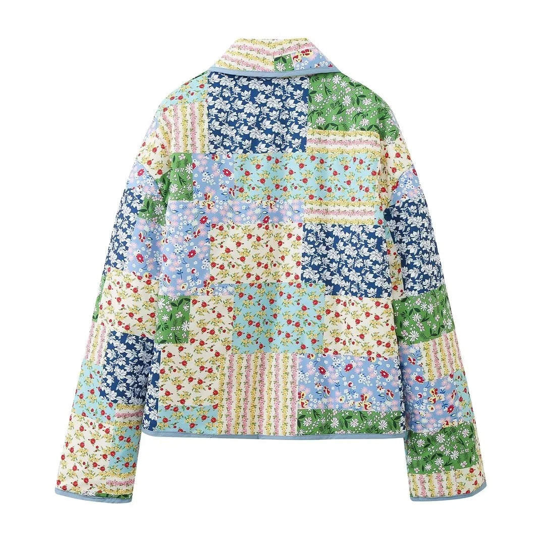 Chic Harajuku Vintage Floral Patchwork Quilted Jacket