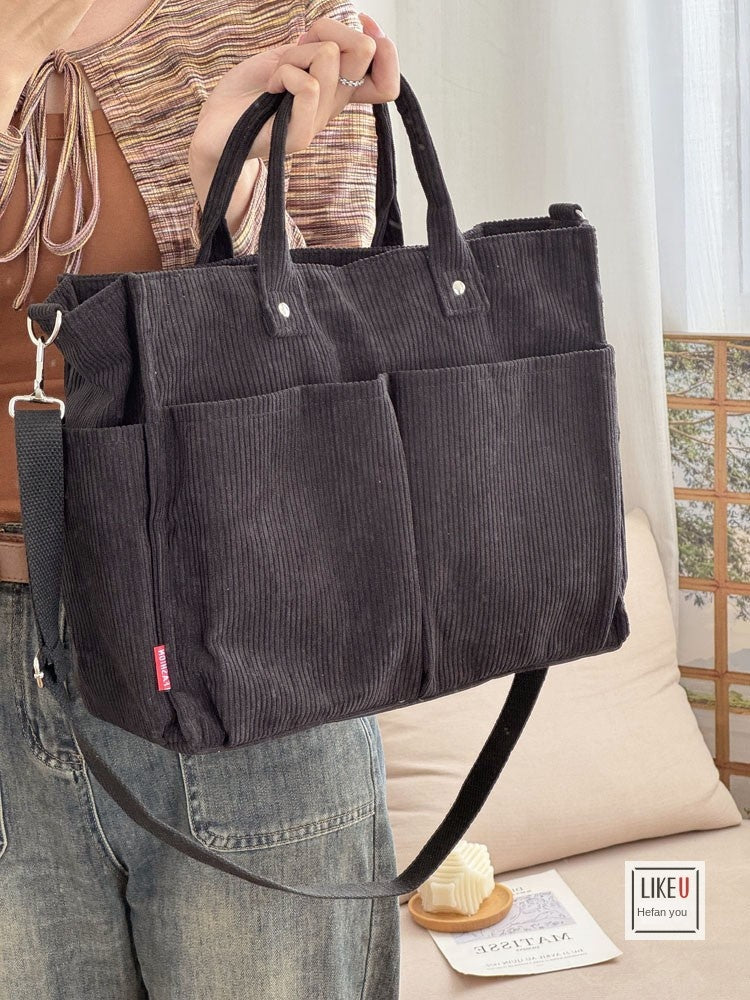 Thick Corduroy Multi-Pocket Commuter Tote