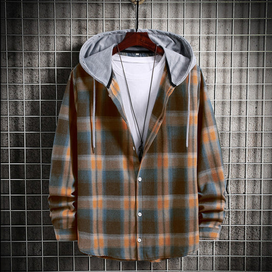 Men's Trendy Korean Plaid Long Sleeve Shirt