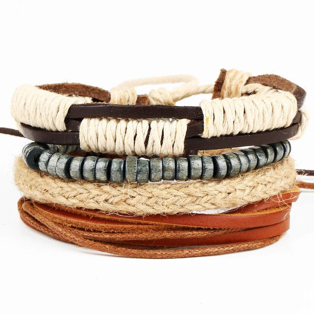 Punk Leather Lucky Spade Poker Charm Bracelet for Men