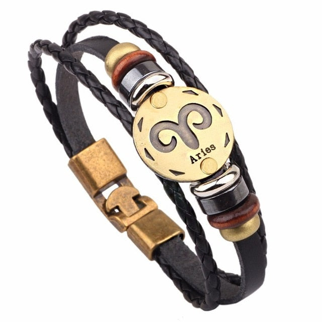 Vintage Horoscope Leather Bracelet for Men