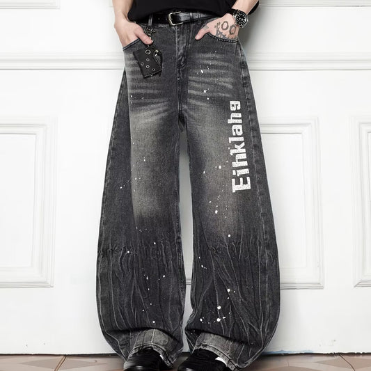 Splash Ink Wash Wide Leg Denim Pants