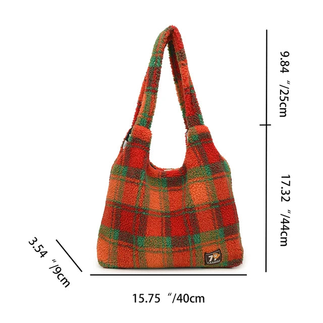Harajuku Style Plush Lamb Wool Handbag - Vintage Tote