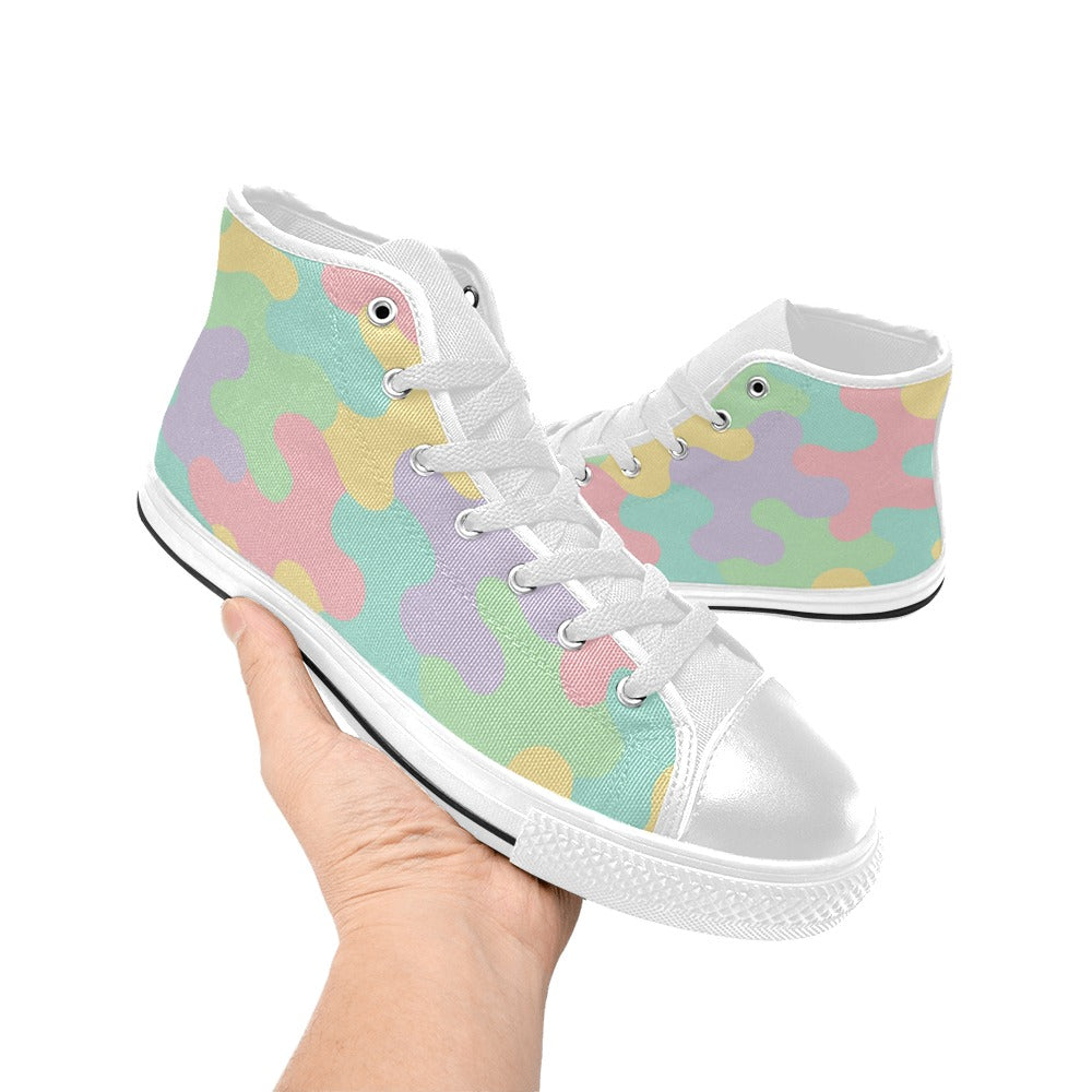 Harajuku Pastel Rainbow Camo High Top Canvas Men's Shoes