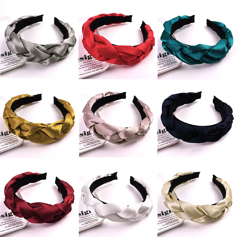 Women Satin Cross Hairbands - Twisted Braid Headband