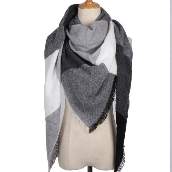 Harajuku Style Winter Triangle Scarf - Cashmere Plaid Shawl