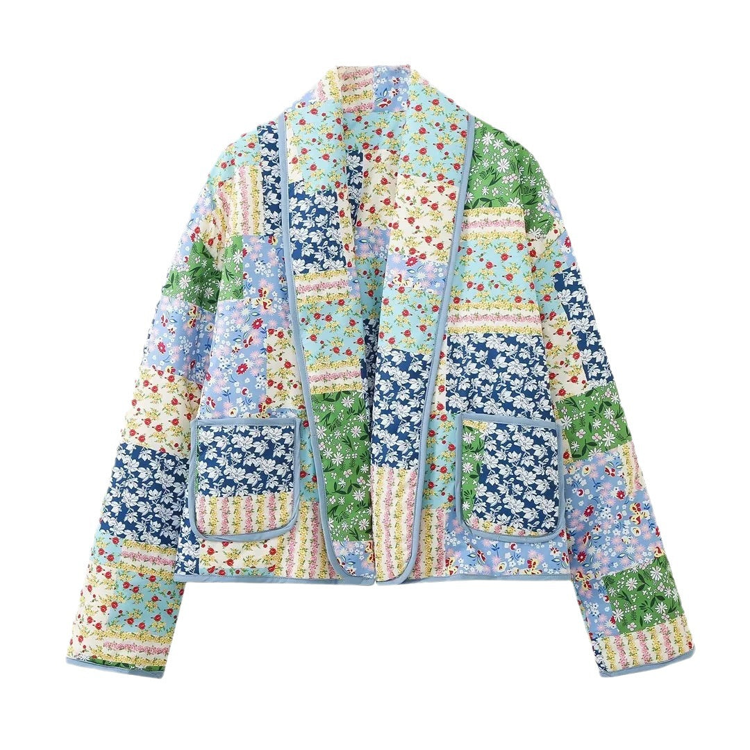 Chic Harajuku Vintage Floral Patchwork Quilted Jacket