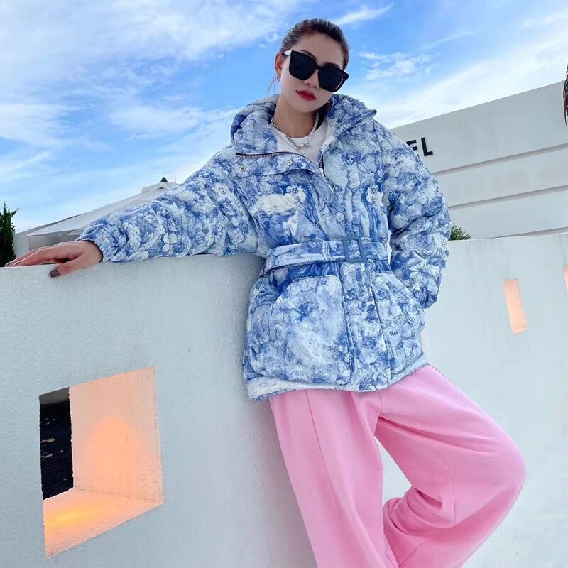 Thickened Warm Cotton Coat with Portrait Print