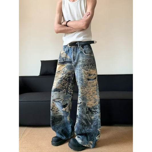 Harajuku Style Loose Denim Pants for Men