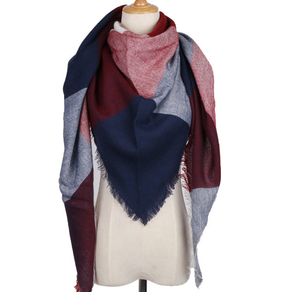 Harajuku Style Winter Triangle Scarf - Cashmere Plaid Shawl