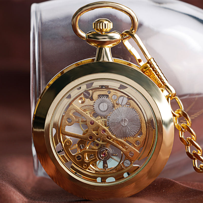 Vintage Steampunk Skeleton Pocket Watch Necklace