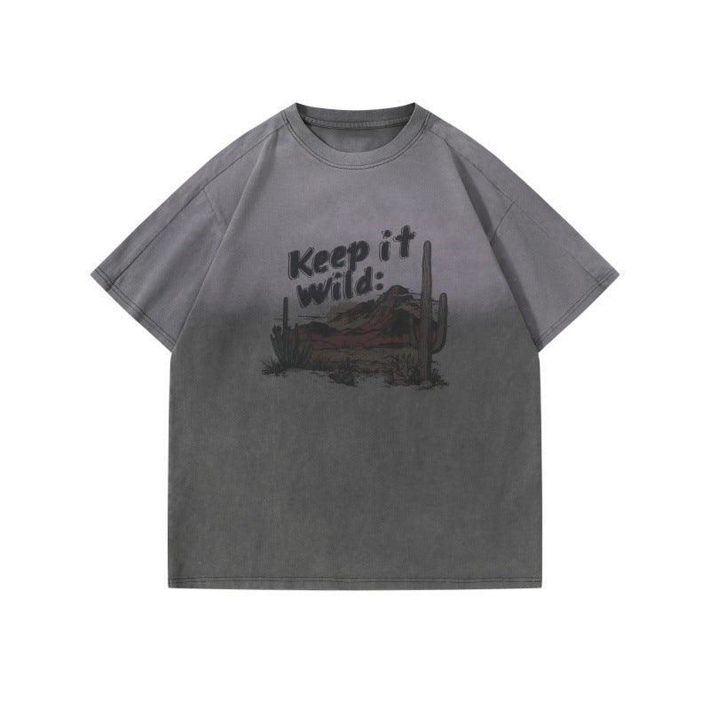 Harajuku Style Wash Printed Gradient Shirt