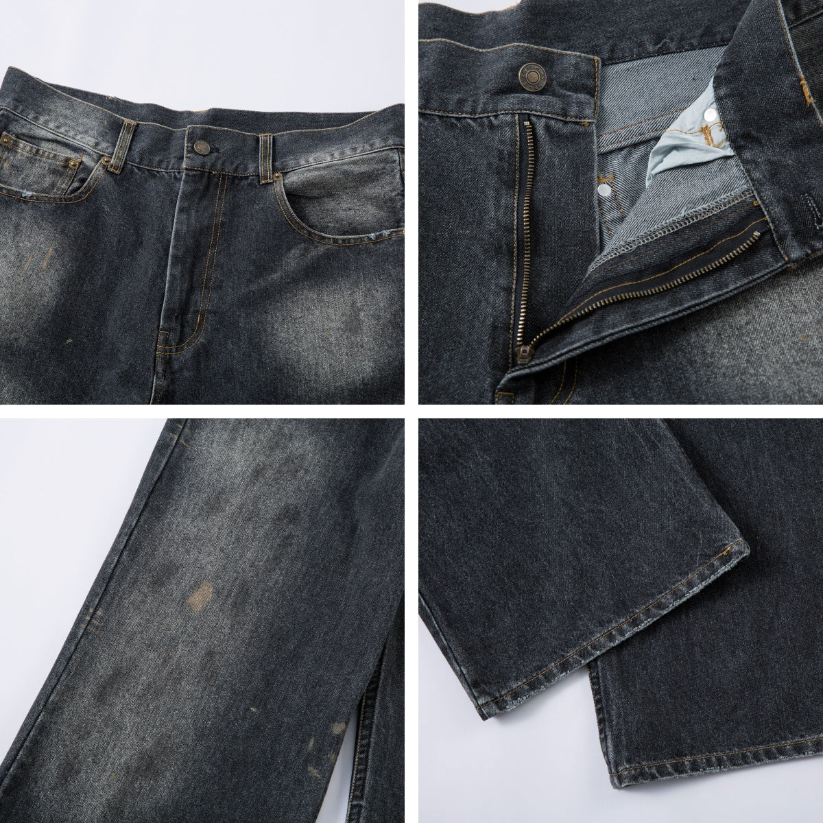 Playful Harajuku Straight Leg Jeans in Washed Black