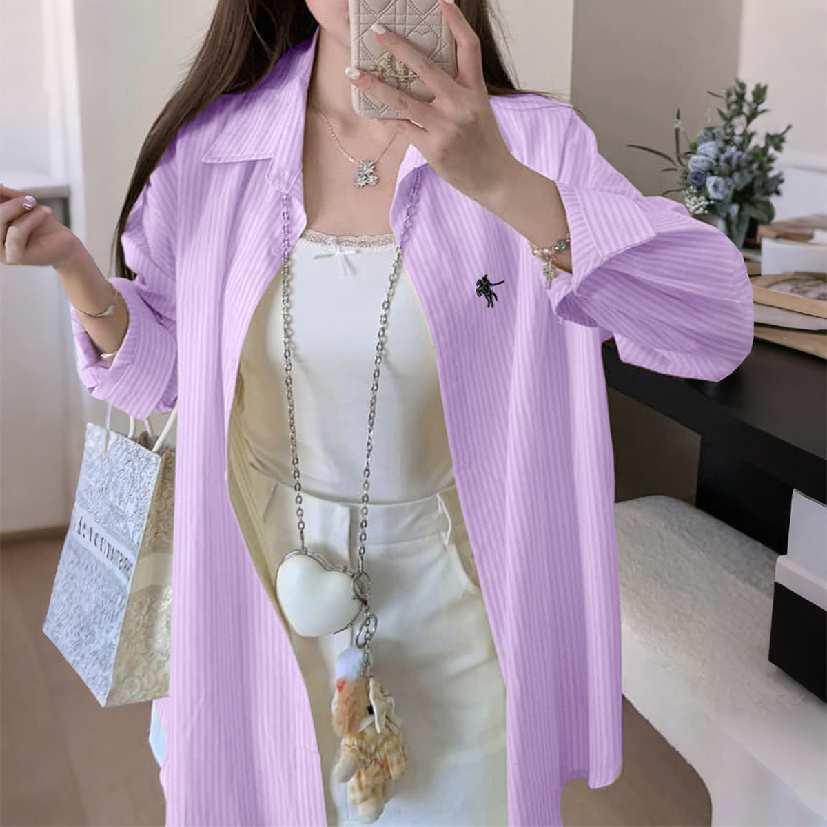 Casual Vacation Striped Long-sleeved Shirt for Women