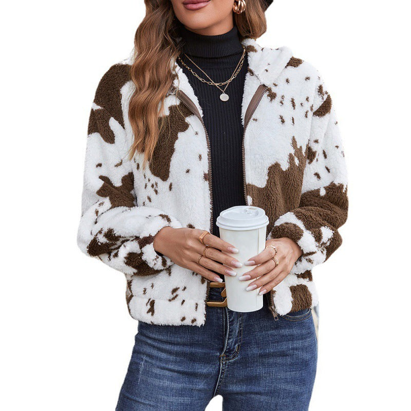 Playful Cow Print Hooded Cardigan
