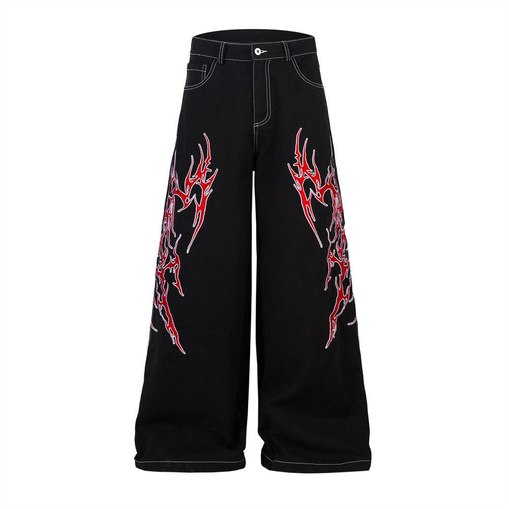 Sense Thorns Embroidery Wide Leg Denim Trousers