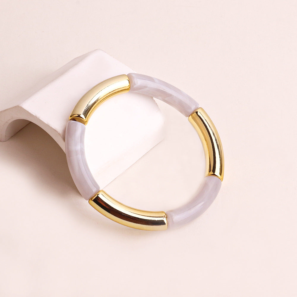 Harajuku Style Double Color Tube Bead Elastic Bracelet