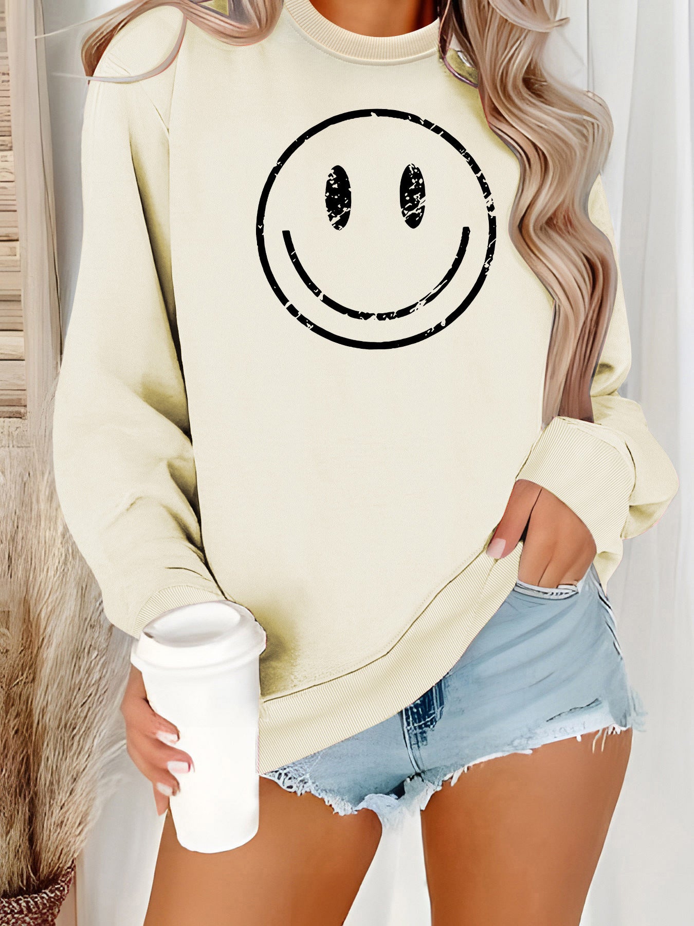 Cartoon Smiley Face Printed Hoodie for Harajuku Style