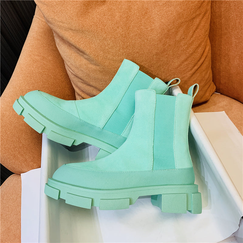 Muffin Thick-Soled Chelsea Boots - Green Suede