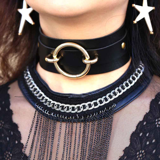 Harajuku Exaggerated PU Leather O-Ring Collar Necklace