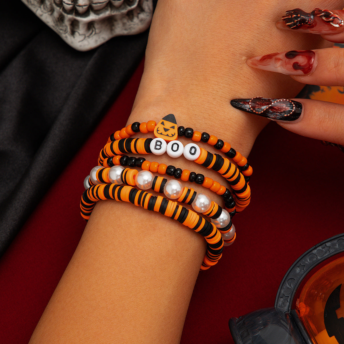 Playful Bat Crystal Bracelet Set for Halloween