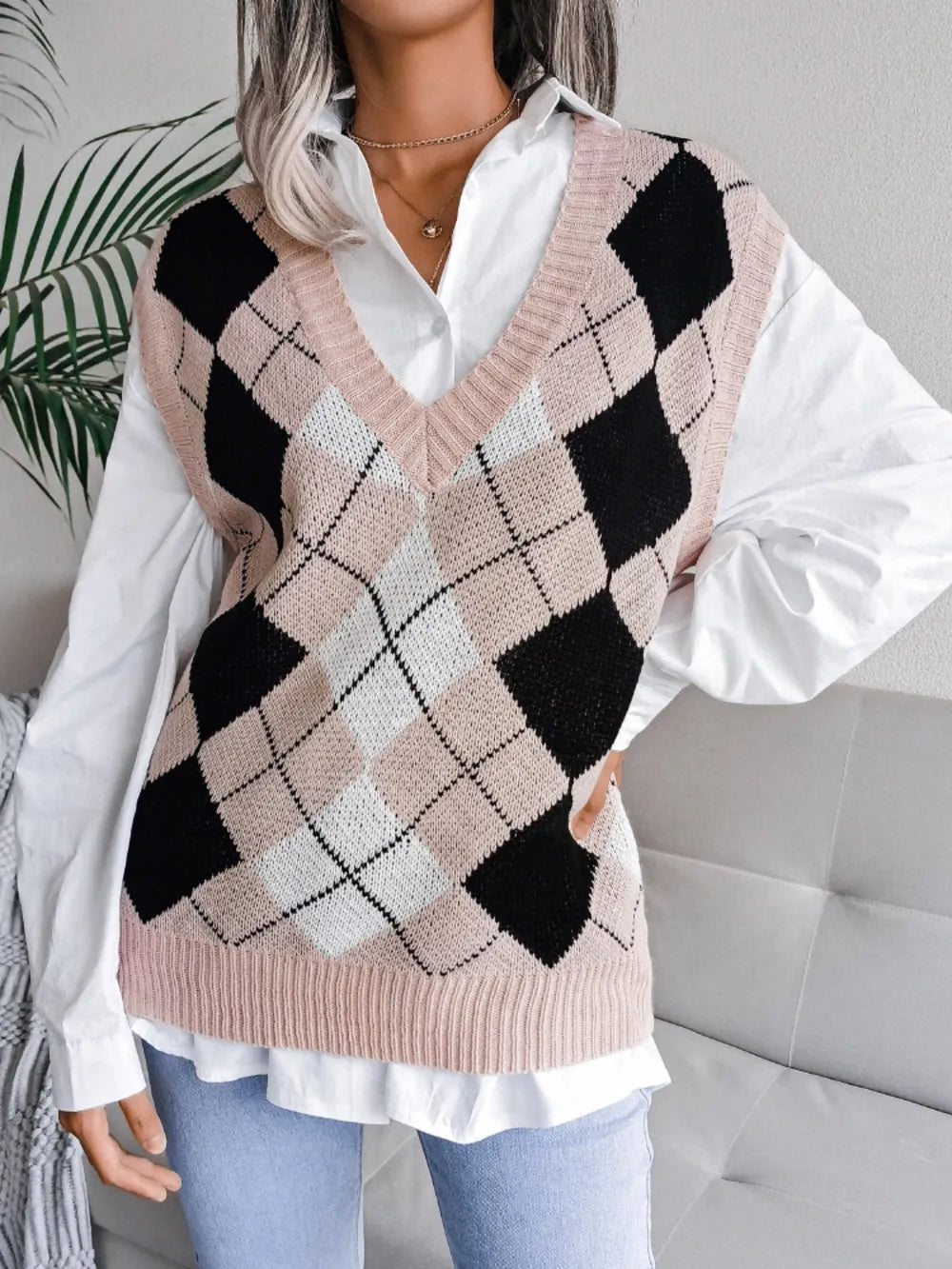 Harajuku Plaid V-Neck Sweater Vest