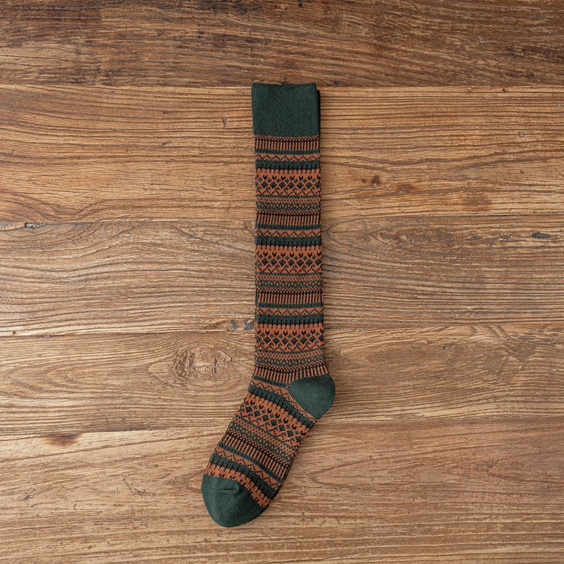 Women's Ethnic Style Knee Socks - Harajuku Striped Cotton